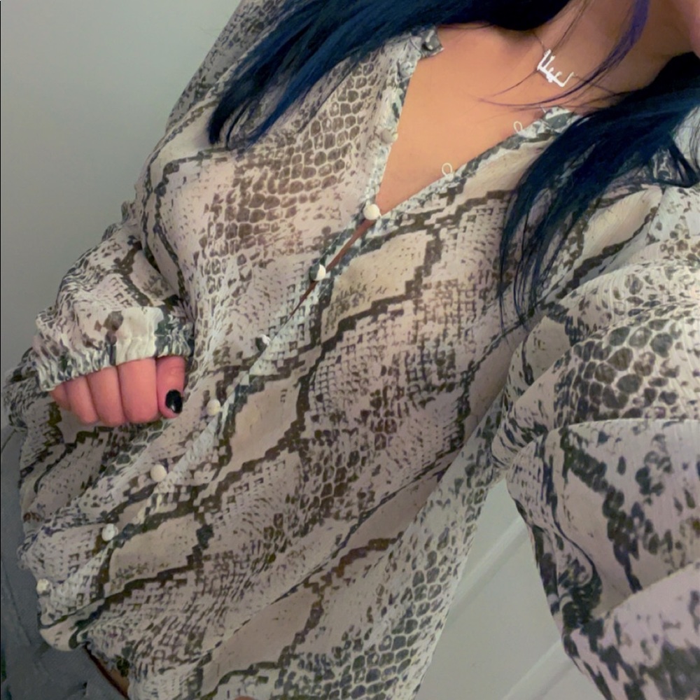 Snake Print Button Down Blouse - image 1